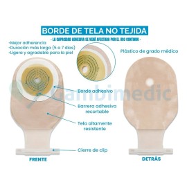 Gambimedic Bolsa Colostomia Con Barrera Recortable 14-60mm Paquete 10 Bolsas Incluye Guia De Recorte Dura Hasta 7 Dias Cada Bolsa Autoadherible 400ml