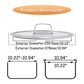 HEVSTIL 10.5 Inch Tempered Glass Lid Pan Lid for Frying Pan Glass Lid with Stainless Steel Handle Pan Lid Glass Vented Skillet Cover for Frying Pan Lodge Cast Iron Skillet,Polished Silver