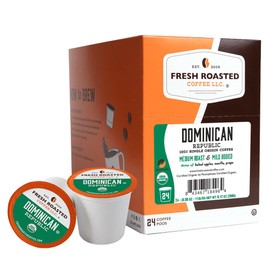 Fresh Roasted Coffee, Organic Dominican Republic | USDA Organic, Direct Trade, Kosher | Medium Roast 24 Pods for K Cup Brewers