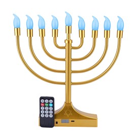 Electric Hanukkah Menorah,RGB Led Menorahs for Chanukah Decoration,Color Changing with Remote Control & Push-Button to Choose The Day and Timer Options Battery/USB Powered,Gold