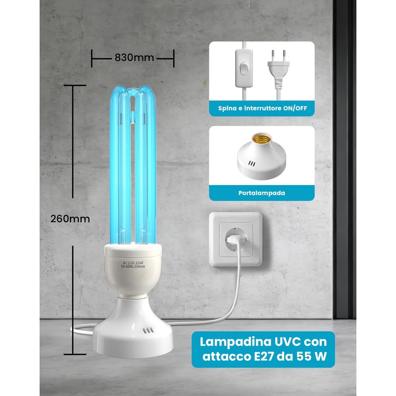 BrightArk 55W Lampada UV Ozono E27 con telecomando e 3