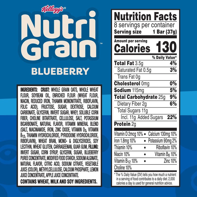 Nutri-Grain Soft Baked Breakfast Bars, Kids Snacks, Whole Grain, Blueberry