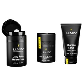 Lumin - Tratamiento Facial Anti-vejez para Hombres - Correction Trio | Incluye 3 productos: Crema para Contorno de Ojos, Exfoliante Facial y Bálsamo Hidratante que ayudan con ojos cansados, manchas oscuras, ojeras, hinchazón, piel desigual. Duración 2 meses de uso
