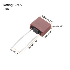 uxcell 10Pcs DIP Mounted Miniature Square Slow Blow Micro Fuse for Electronic Parts PCB LCD Repair, T8A 8A 250V, Red