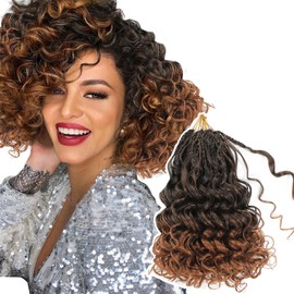 NOTICEME Prelooped GoGo Curl Crochet Hair for Black Women, Short Curly Crochet Hair Pretwisted 8 Packs 8 Inch Synthetic Braiding Hair Extensions (Ombre Brown,T30#)