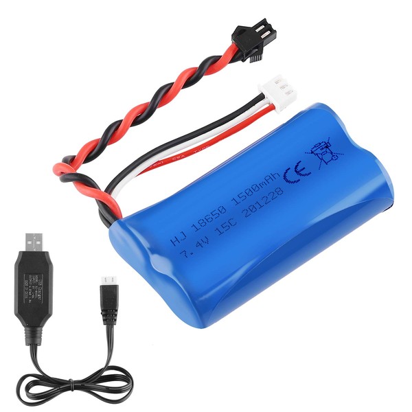 7.4V 1500mAh Li-ion Battery 15C SM Plug Rechargeable Battery with USB Charger for RC Car Boat Spare Parts Accessories