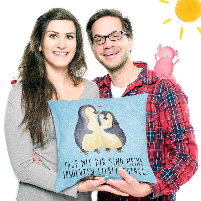 Mr. & Mrs. Panda Hugging Penguin Cushion - Gift, Wedding