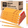 Sikao Presharpened Pencils Bulk 100 Pack 2 HB Yellow Woodcased