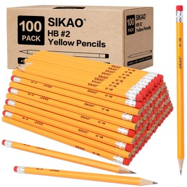 Sikao Presharpened Pencils Bulk 100 Pack 2 HB Yellow Woodcased Graphite Lead Pencil with Erasers Office School Classroom Supplies for Kids Teacher Students Drawing Sketching