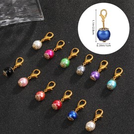 COGCHARGER 24Pcs Glass Pearl Stitch Markers Removable Crochet Knitting Markers with Lobster Clasp Charms for Sewing Knitting Weaving Accessories DIY Craft