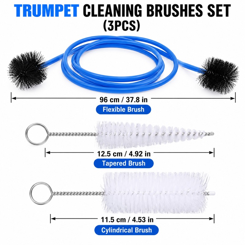 3-Piece Trumpet Cleaning Brush Kit for Instrument Maintenance – Manual