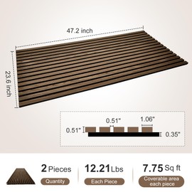 2 Pieces Wood Slat Wall Panels, 47.2"×23.6" Sound Absorbing Panel, 3D/Fluted Stylish Wood Slat Acoustic Panels for Wall and Ceiling - Walnut.JK