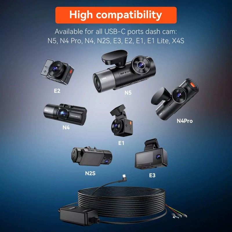 Vantrue Hardwiring Cable for USB-C Dashcams with LCD Screen (See
