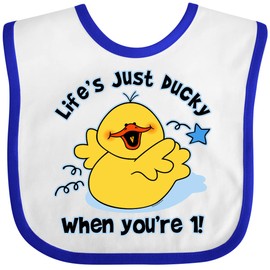 inktastic Life's Ducky 1st Birthday Baby Bib White and Royal 36a9