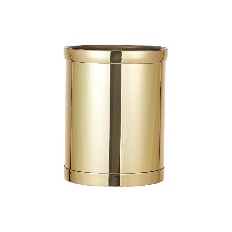 Kraftware Mylar Round Waste Basket, 11", Polished Brass Color