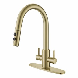 PAKING Kitchen Faucet, Kitchen Sink Faucet, 2 Handles Sink Faucet, Faucet, Kitchen Faucet Pull Down, Faucet with Sprayer, Bar Faucet, Stainless Steel, Brushed Gold, PB1056