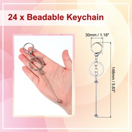 PATIKIL 24 Pcs Beadable Keychains Bars, Metal Beaded Keychain Blanks Bulk Making Supplies Kit with Lobster Hook for Pendant DIY Art Crafts, Silver Plating