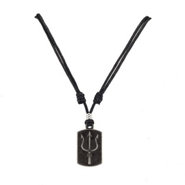 Metal Trident Dogtag Pendant on Adjustable Cord Necklace (Old Silver)