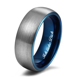 Zakk Men's Women's Tungsten Engagement Ring Wedding Ring Partner Rings Brushed 6 mm 8 mm Black Blue with I Love You Engraving, Tungsten, No Gemstone
