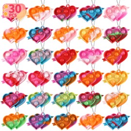 30PCS Party Favors for Kids,Fidget Toys Packs,Double Heart Pop Keychain Toys Bulk, Mini Pop Bubble Fidget Keychain Its Birthday Goodie Bags Stuffers, Small Treasure Box Toys for Classroom Prizes