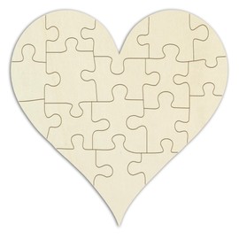 Wooden Puzzle Pointed Heart to Paint and Design Yourself – 18 Pieces, Approx. 55 x 55 cm – Empty Wooden Puzzle in Jute Bag Including Puzzle Template