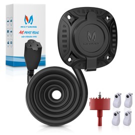 MICTUNING 15A 72 Inch AC Port Plug with Heavy Duty Integrated Extension Cord with Water Resistant Cap and Hole Saw - Black