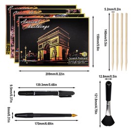 TIANLIN Scratch Book, 4 Pieces Doodle Book, Scratch Pictures for Children, 16 Different Pictures Comes with Scratch Tool, Used for Children's Painting Crafts