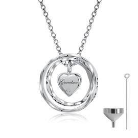 S925 Sterling Silver Cremation Keepsake Jewelry Pendant Memorial Heart Urn Necklace for Ashes Gift for Women (Grandma, White)