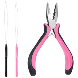 3 PCS Nano Hair Extension Tools, Hair Extension Pliers Kit — Includes 1 Plier & 2 Loop threaders, Nano Beads Hair Extensions Kit, Nano Bead Tool for Hair Extension and Removal