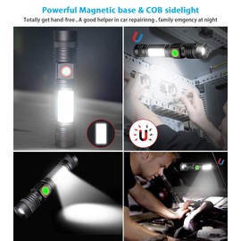 Hoxida Rechargeable Flashlight(Battery Included), Magnetic LED Flashlight with COB sidelight, 1200 Lumen Super Bright LED, Waterproof, Zoomable, 4 Modes Best Flashlight for Camping, Emergency