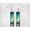 Twisted R Design Earrings, Aurora Borealis Print Wood Bar Printed