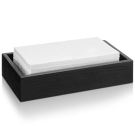 Kigley 2 Inch Tall Wood Guest Towel Holder Tray for Bathroom Black Napkin Holder Tray for Table Hand Towel Storage Basket Home Countertop Kitchen Desk Counter Drawers Hotel Toilet Tank Party Decor