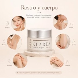 KLARÉA Korean Bright 45g - Crema Coreana K-Beauty Aclaradora e Iluminadora para Manchas, Axilas Oscuras, Codos, Rodillas, Cuello y Tono Desigual - Dar