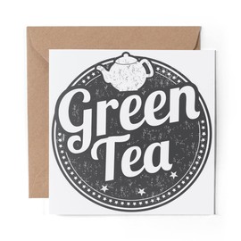 1 x Greeting Card BW - Green Tea Healthy Organic Tea Cup - Blank Birthday Celebration Anniversary #40123