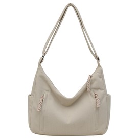 ibalulu Canvas Messenger Bag Large Hobo Crossbody Bag with Multiple Pockets Shoulder Tote Bag for Women and Men, beige, shoulder bag