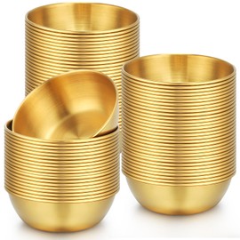 Tanlade 50 Pcs Metal Sauce Bowls 3.2 Inch Round Stainless Steel Seasoning Dishes Cups Mini Saucers Plates Small Sushi Dipping Bowls for Prep Ramekins Kitchen Party Supplies(Gold)