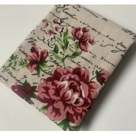 Red Peony Love Letter Cotton Linen Blend Fabric Natural Vintage Rose Printed Material Home Decor Curtain Upholstery- 150cm Wide Canvas (Sold by The Metre)