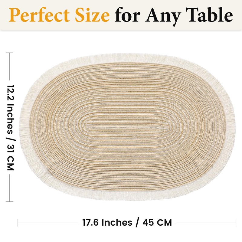 FAVE Boho Oval Woven Placemats Set of 6, Washable Table