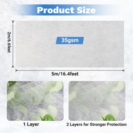 2 x 5 m Horticulture Frost Protection Cover, 35gsm Non-Woven Fabric Plant Blanket, Floating Row Cover, Heavy Winter Cover Fleece, Cold Protection Cold Frame Fleece, Frost Protection Fabric for