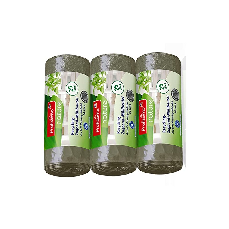 Nature Recycled Drawstring Bin Liners – 25 Litres (60 Pieces)