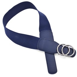 Beltox Women’s Elastic Stretch Wide Waist Belts w Double Rings Gold/Silver Buckle (Blue w Silver Buckle, M-XL(33-41 inch stretch range))
