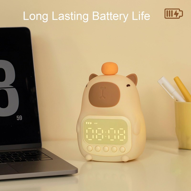 Cute Capybara Alarm Clock Night Light, for Kids and Adults,