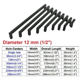 Gobrico 12mm 1/2" Black Kitchen Square Cabinet Handles Drawer Pull Knobs Stainless Steel - 128mm (5")