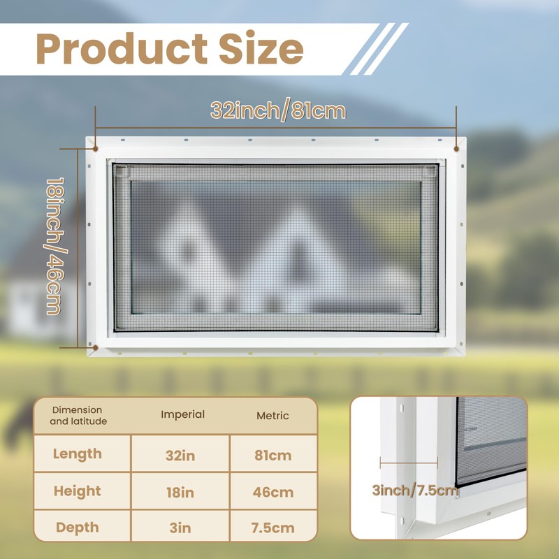 NOTASA Vinyl Basement Hopper Window, Bathroom Window 32" x 18"
