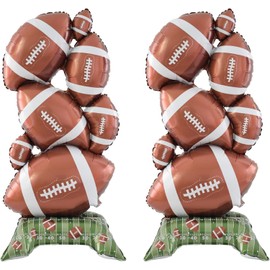 2Pack Large Standing Football Foil Balloons with Straws, Self-Standing Rugby Party Supplies Sports Day Decorations for Rugby Theme Party
