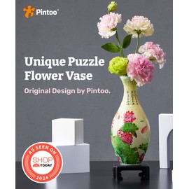 Pintoo 3D Puzzle Vase Unique Flower Vase Made by 160 Curved Plastic Puzzle Pieces House Warming Gift for Flower Arrangements and Home Decoration - [S1024] (Translucent, Carp with Lotus)