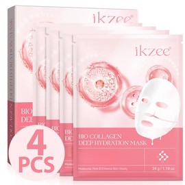 ikzee 【live】Ikzee Collagen Sheet Mask, Deep Hydration Mask, Firming Daily Face Mask, Hydrating Overnight Hydrogel (Pack of 4)