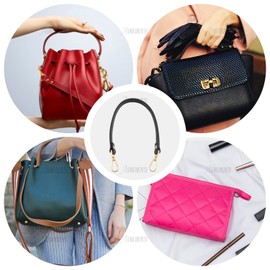 AUEAR, 2 Pack Black Leather Replacement Straps Handle for Small Handbags Purse with Gold Lock