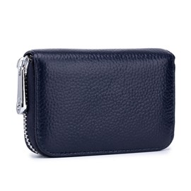 YOKONICO Credit Card Holder Genuine Leather RFID Blocking Credit Card Wallet with Zipper Mini Card Card Wallet Business Case Purse Credit Card Holder for Women and Men (Dark Blue)