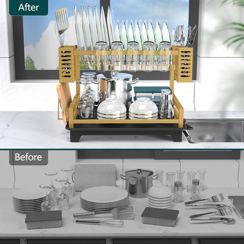 B-Land Dish Drying Rack, 2 Tier Dish Racks for Kitchen